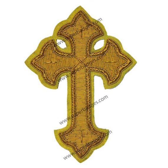  4 Cross, Fleur de lis, Religious, Embroidered, Iron-on Patch  (Yellow)
